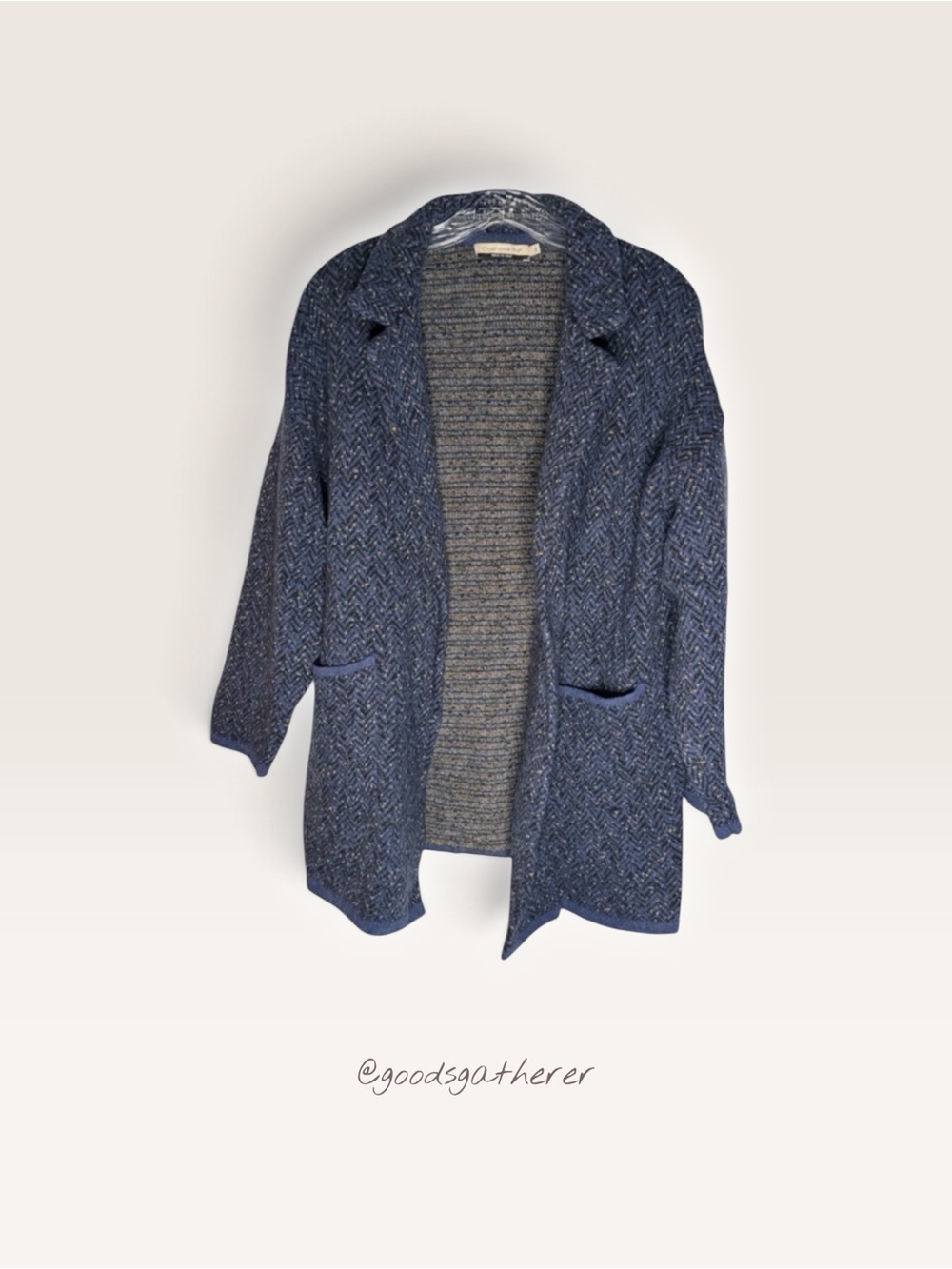 Chiaramente Italy Wool Blend Herringbone Coatigan Cardigan Sweater S